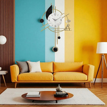 Chic Geometric Wall Clock Featuring Deer and Lunar Elements (30.7 x 18.8 Inches)