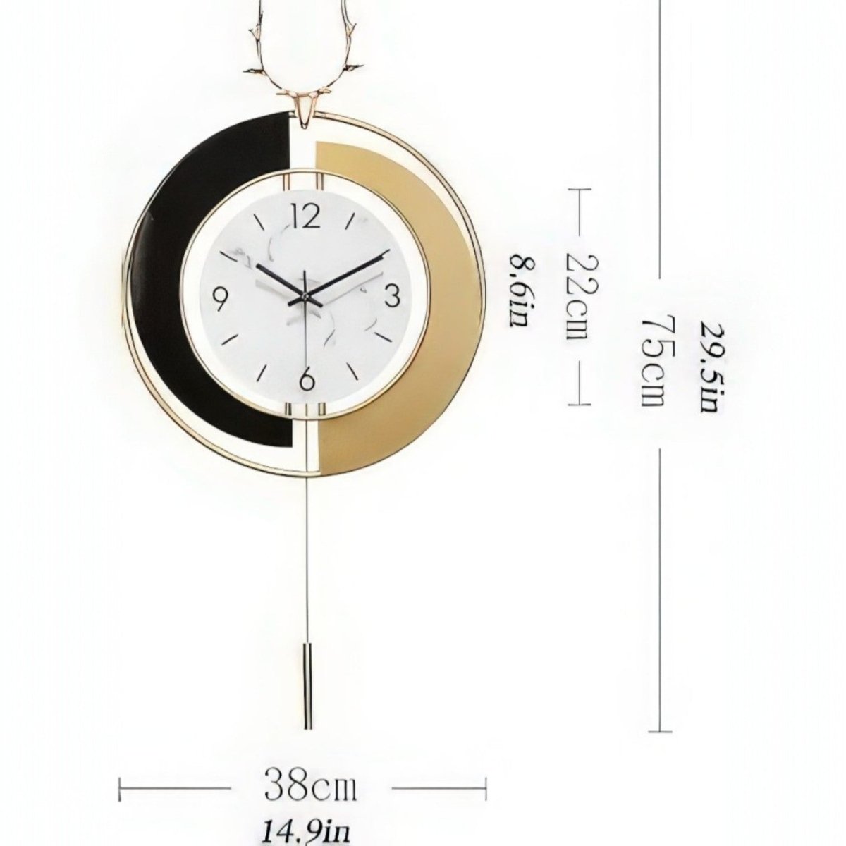 Chic Gold & Black Deer Pendulum Clock (29.5 x 14.9 Inches)