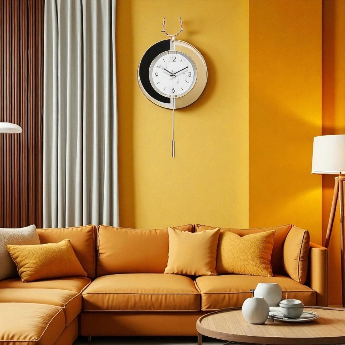 Chic Gold & Black Deer Pendulum Clock (29.5 x 14.9 Inches)