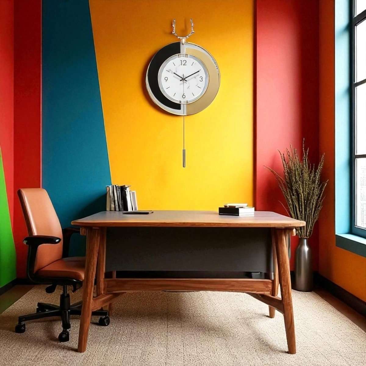 Chic Gold & Black Deer Pendulum Clock (29.5 x 14.9 Inches)