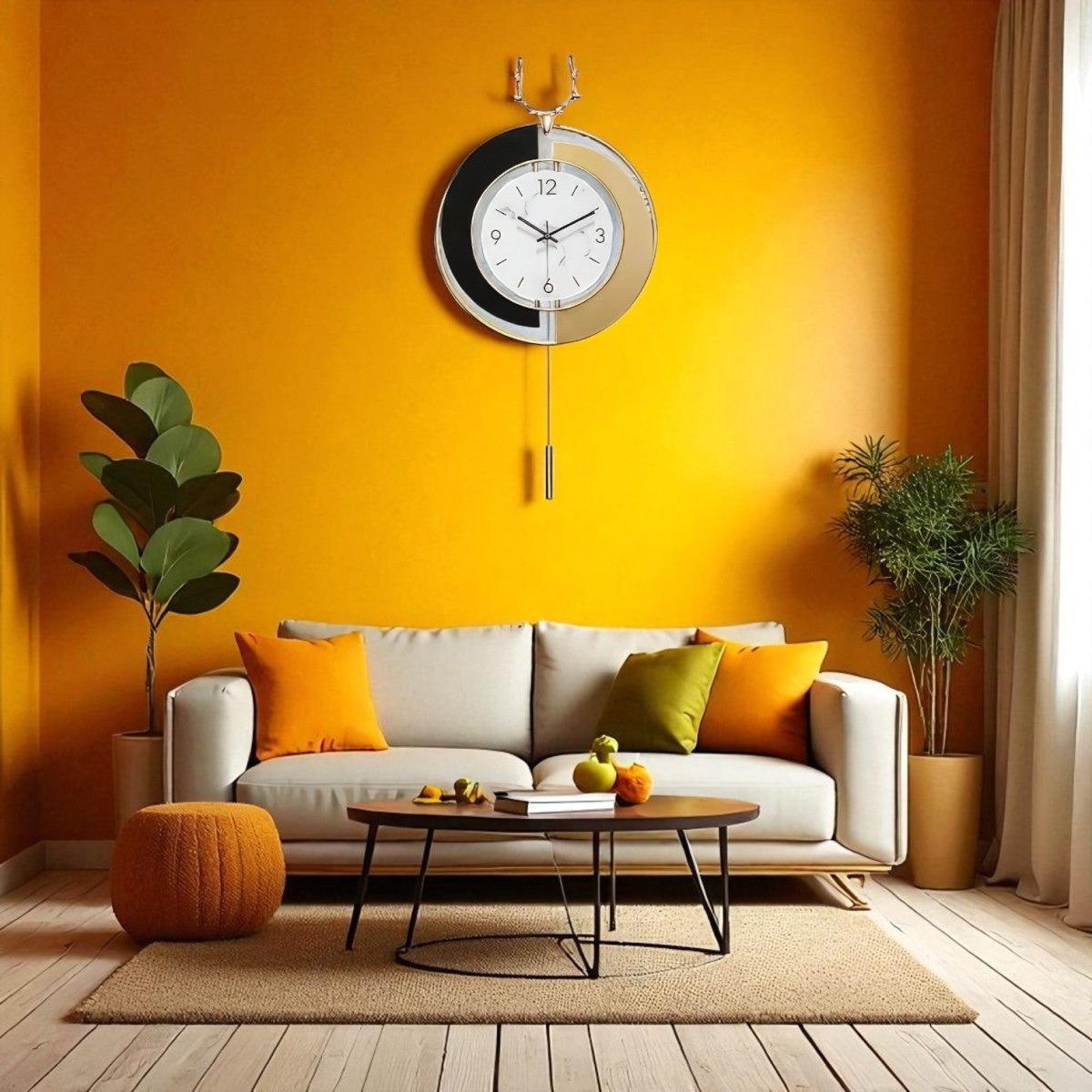 Chic Gold & Black Deer Pendulum Clock (29.5 x 14.9 Inches)