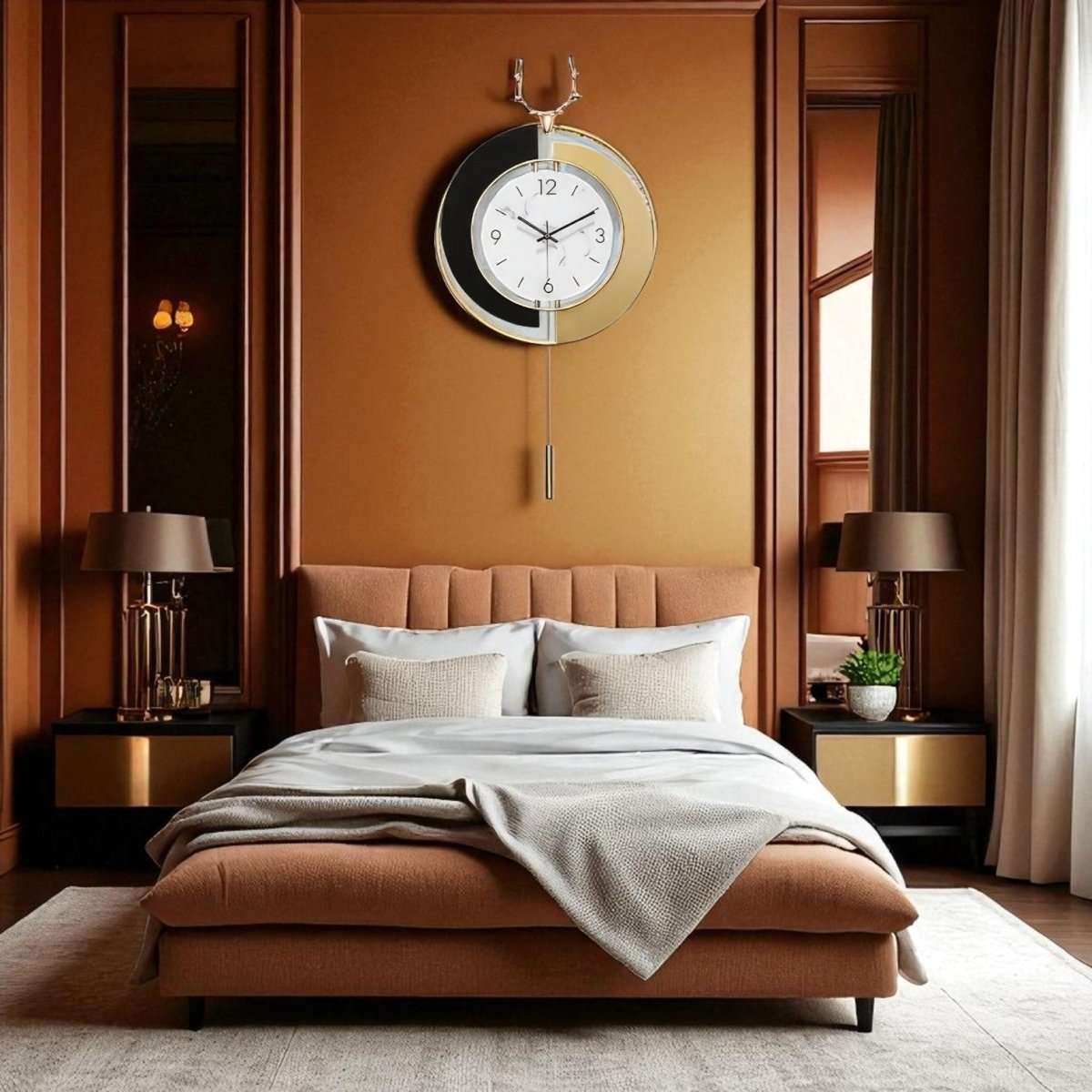 Chic Gold & Black Deer Pendulum Clock (29.5 x 14.9 Inches)