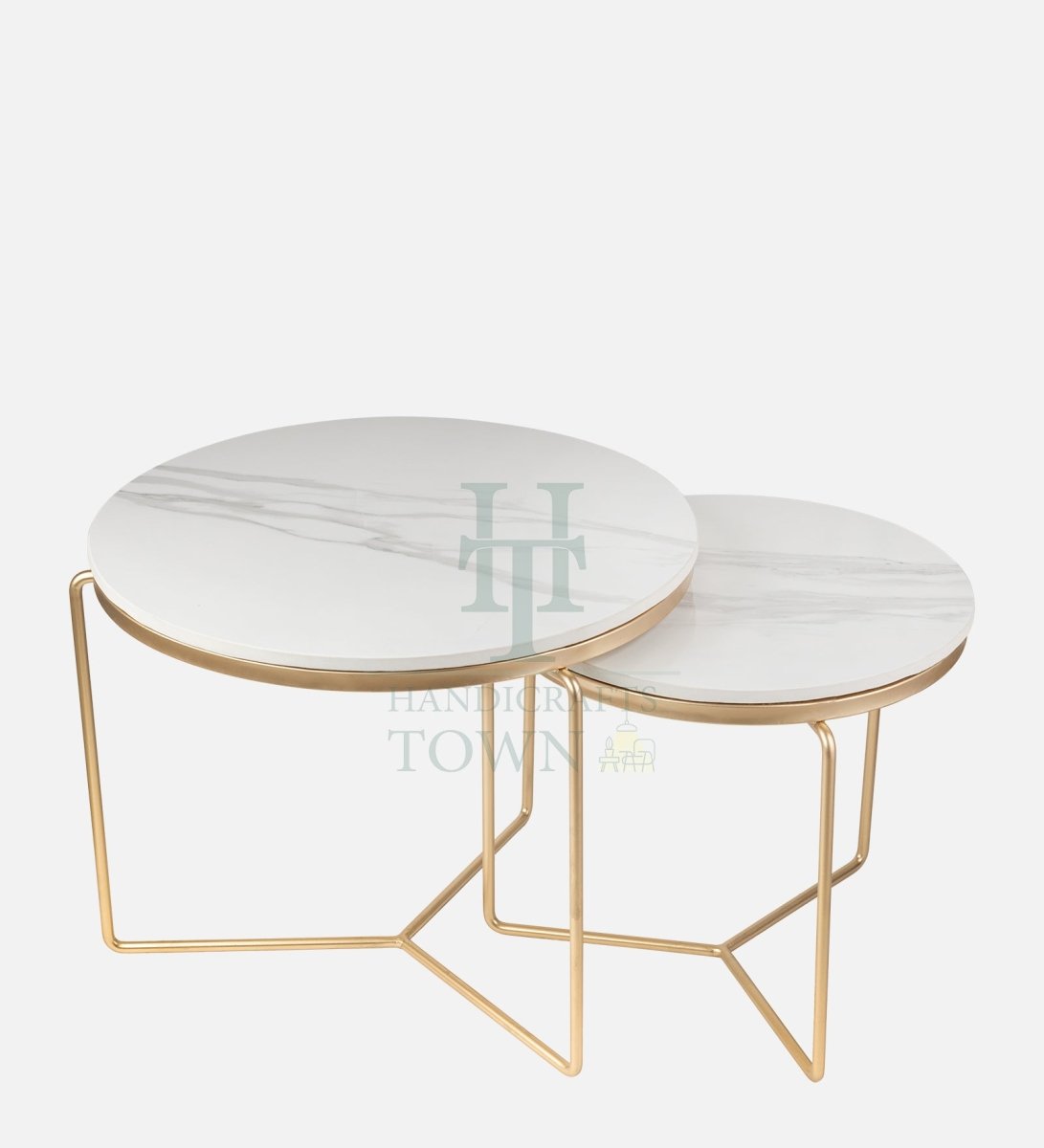 Chic Nesting Coffee Tables: Rectangular White Marble Tops & Gold Frames