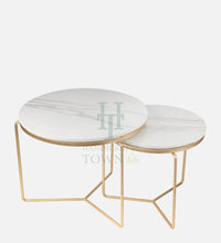 Thumbnail for Chic Nesting Coffee Tables: Rectangular White Marble Tops & Gold Frames