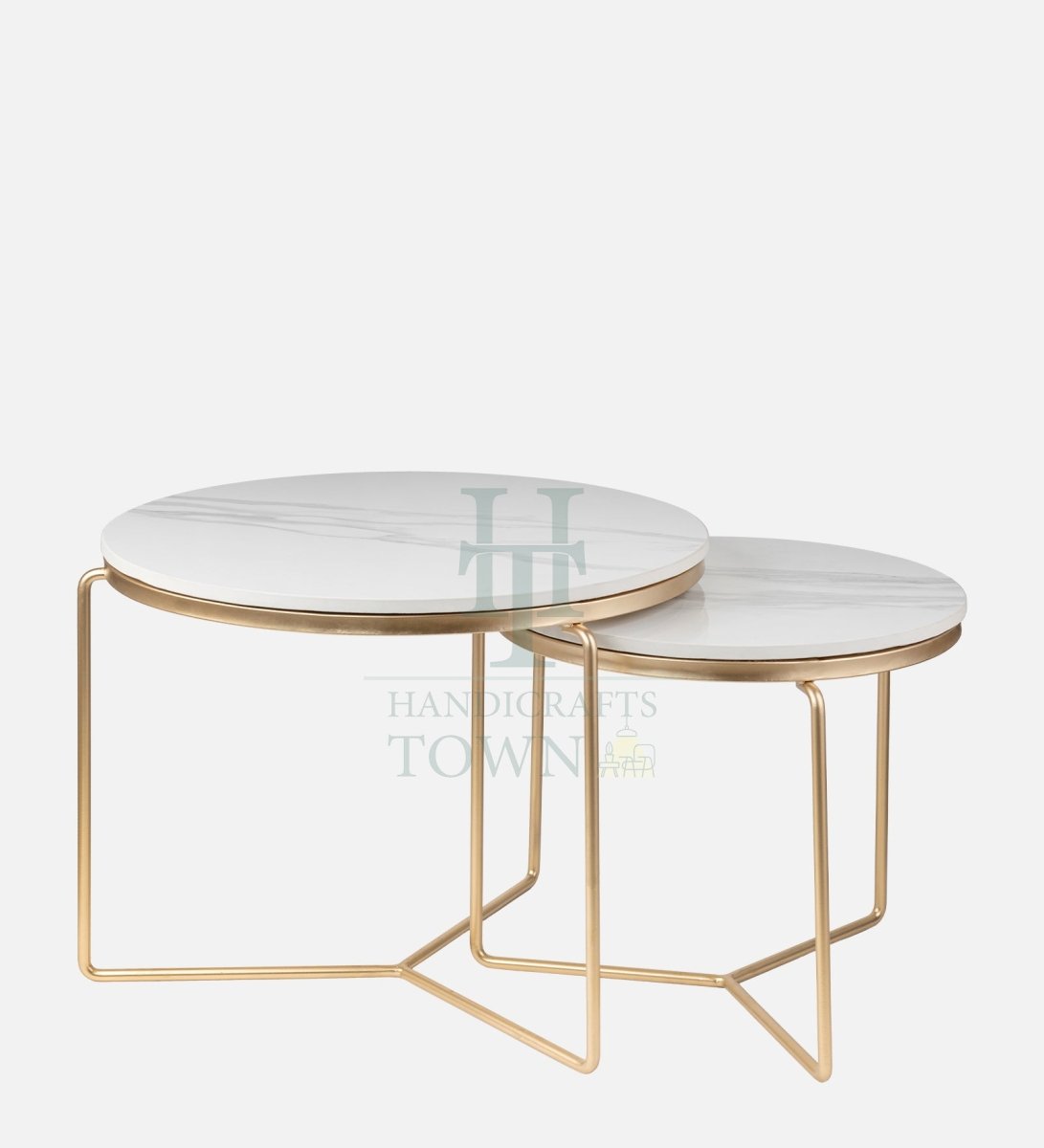 Chic Nesting Coffee Tables: Rectangular White Marble Tops & Gold Frames