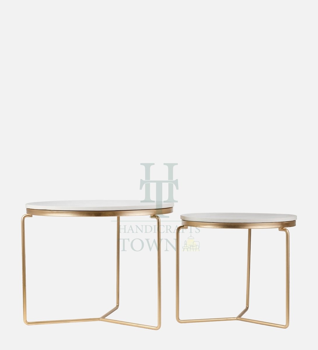 Chic Nesting Coffee Tables: Rectangular White Marble Tops & Gold Frames