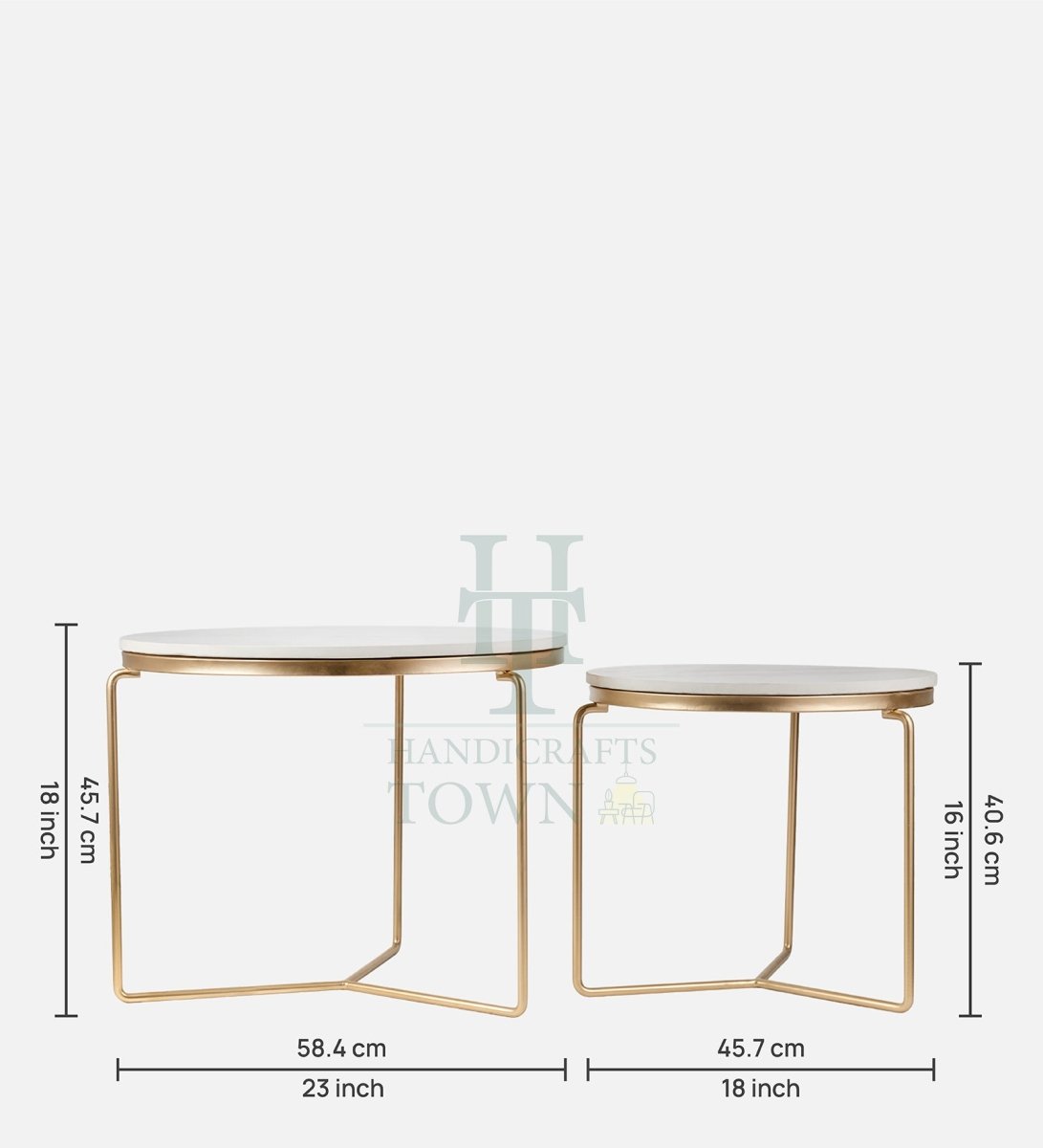 Chic Nesting Coffee Tables: Rectangular White Marble Tops & Gold Frames