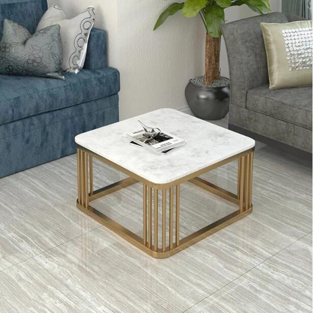 Chic Nesting Tables: Square Golden Metal Frame with Marble Tops