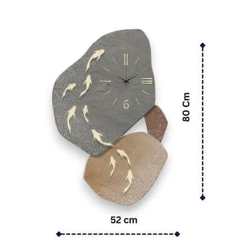 Contemporary Pebble & Fish Wall Art Clock - Nature - Inspired Timepiece (52 x 80 CM)