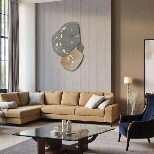 Contemporary Pebble & Fish Wall Art Clock - Nature - Inspired Timepiece (52 x 80 CM)
