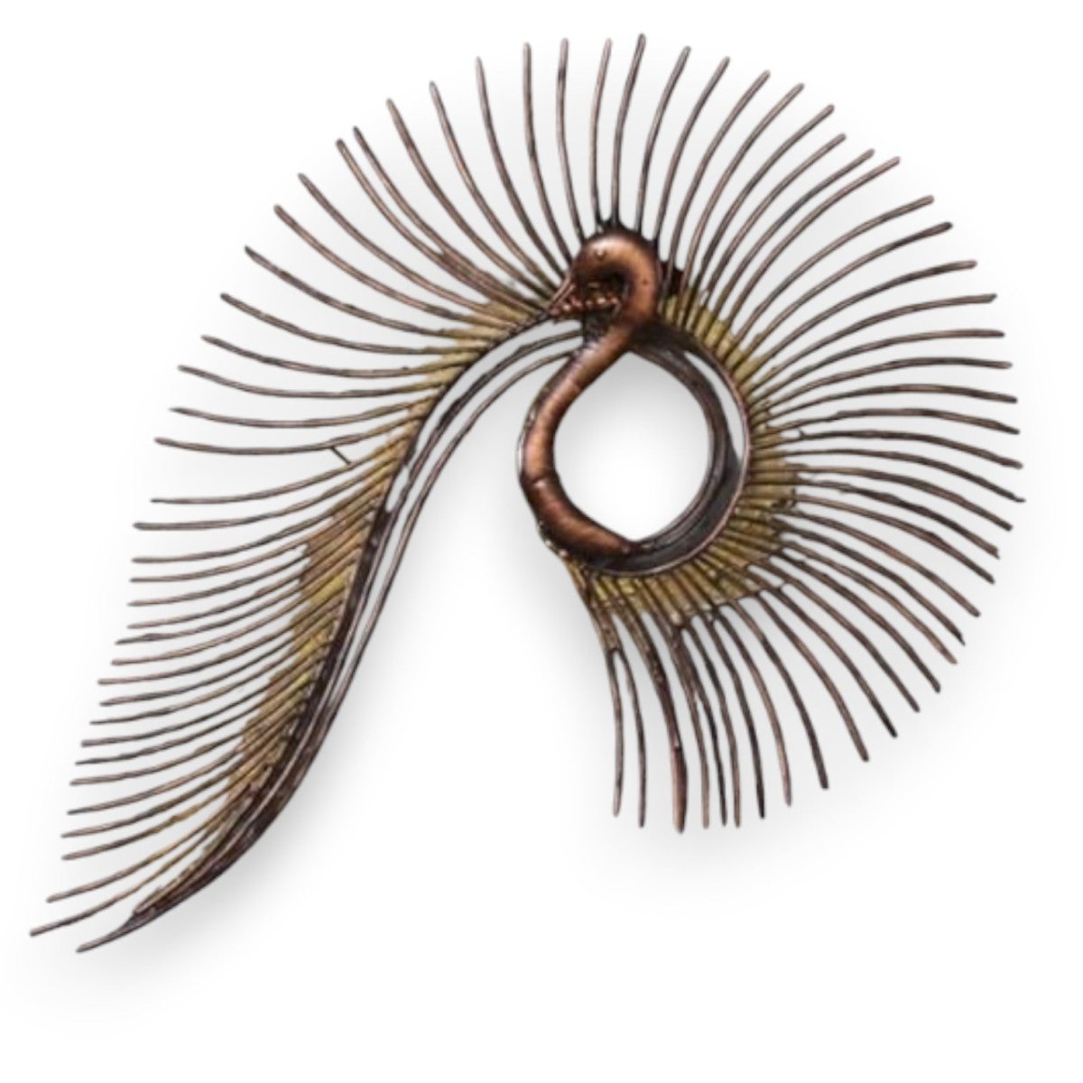 Contemporary Pipe Peacock Metal Wall Hanging with LED (55 x 27 Inches)