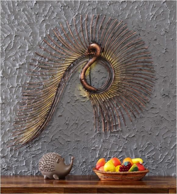 Contemporary Pipe Peacock Metal Wall Hanging with LED (55 x 27 Inches)