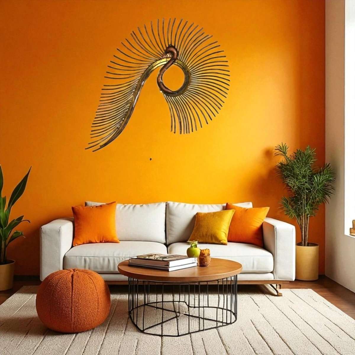 Contemporary Pipe Peacock Metal Wall Hanging with LED (55 x 27 Inches)