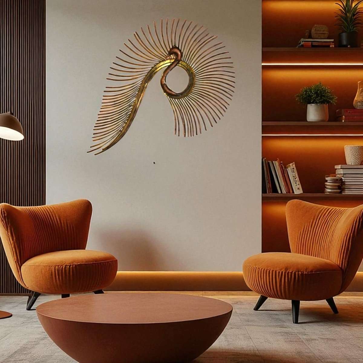 Contemporary Pipe Peacock Metal Wall Hanging with LED (55 x 27 Inches)