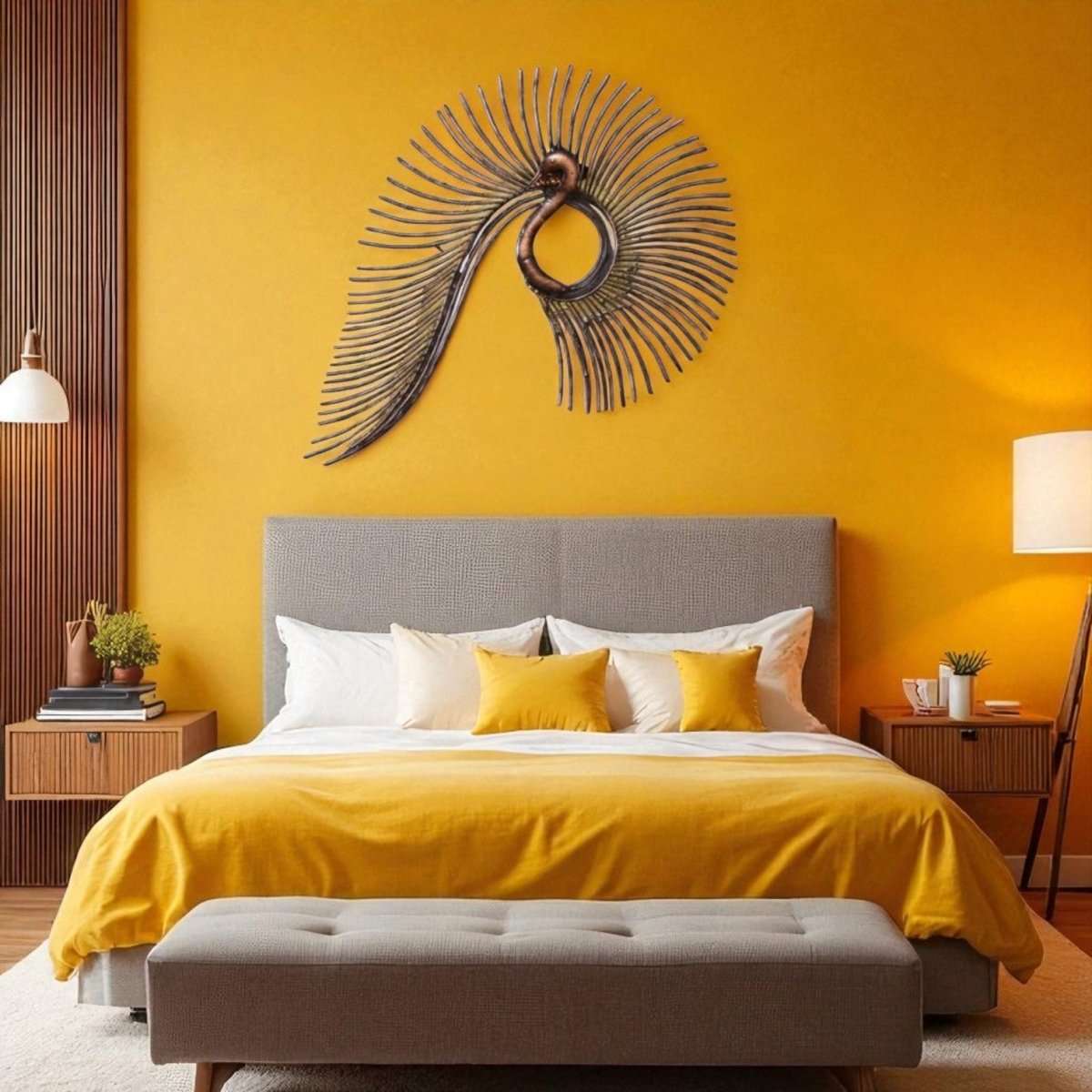 Contemporary Pipe Peacock Metal Wall Hanging with LED (55 x 27 Inches)