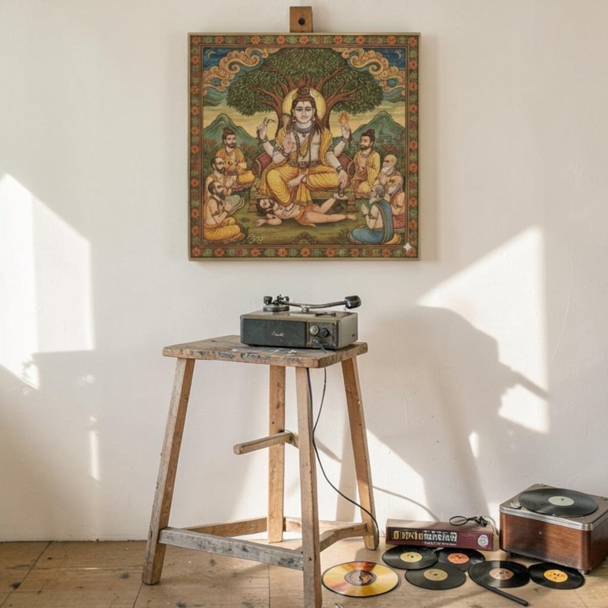 Dakshinamurti Darshan: The Gilded Yogi and the Eternal Path of Dhamma (36 x 36 Inches)