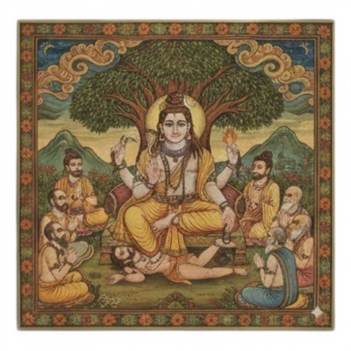 Dakshinamurti Darshan: The Gilded Yogi and the Eternal Path of Dhamma (36 x 36 Inches)