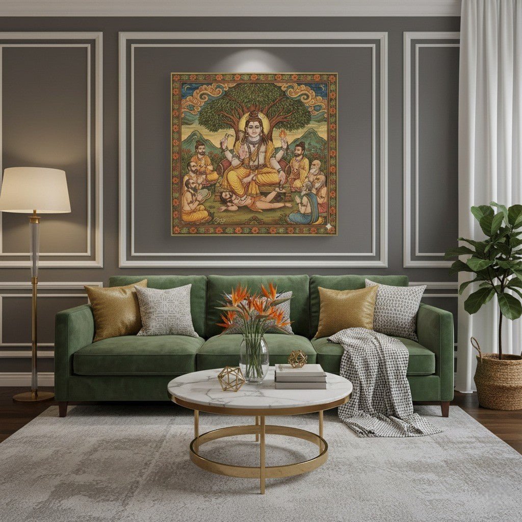 Dakshinamurti Darshan: The Gilded Yogi and the Eternal Path of Dhamma (36 x 36 Inches)