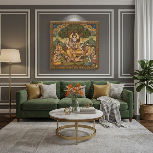 Dakshinamurti Darshan: The Gilded Yogi and the Eternal Path of Dhamma (36 x 36 Inches)