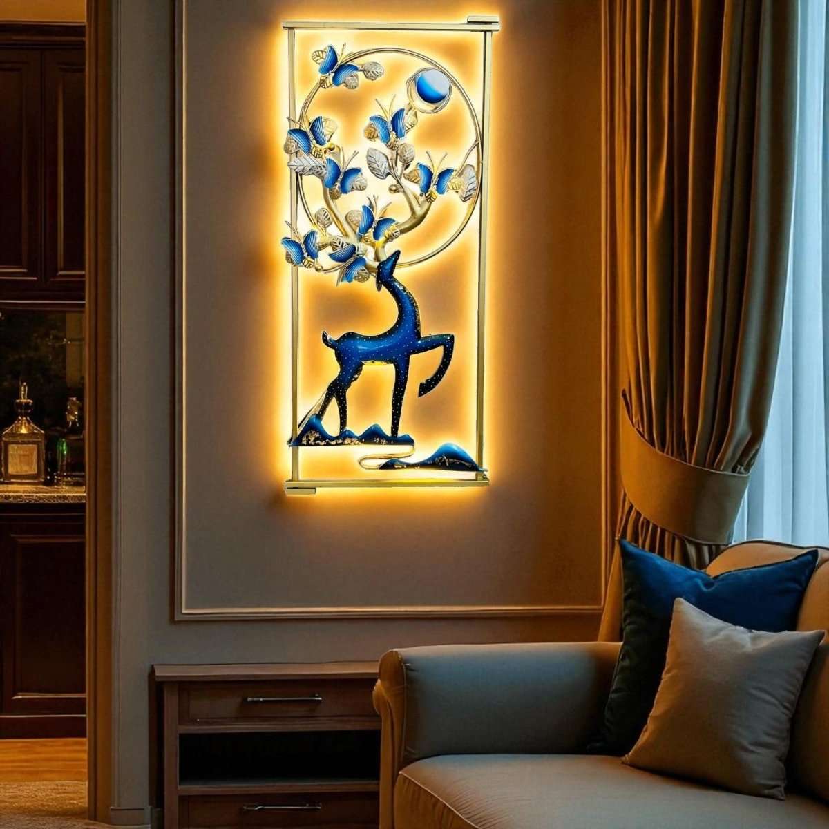 Deer: Monarch's Moonlight Embrace With LED (24 x 48 Inches)