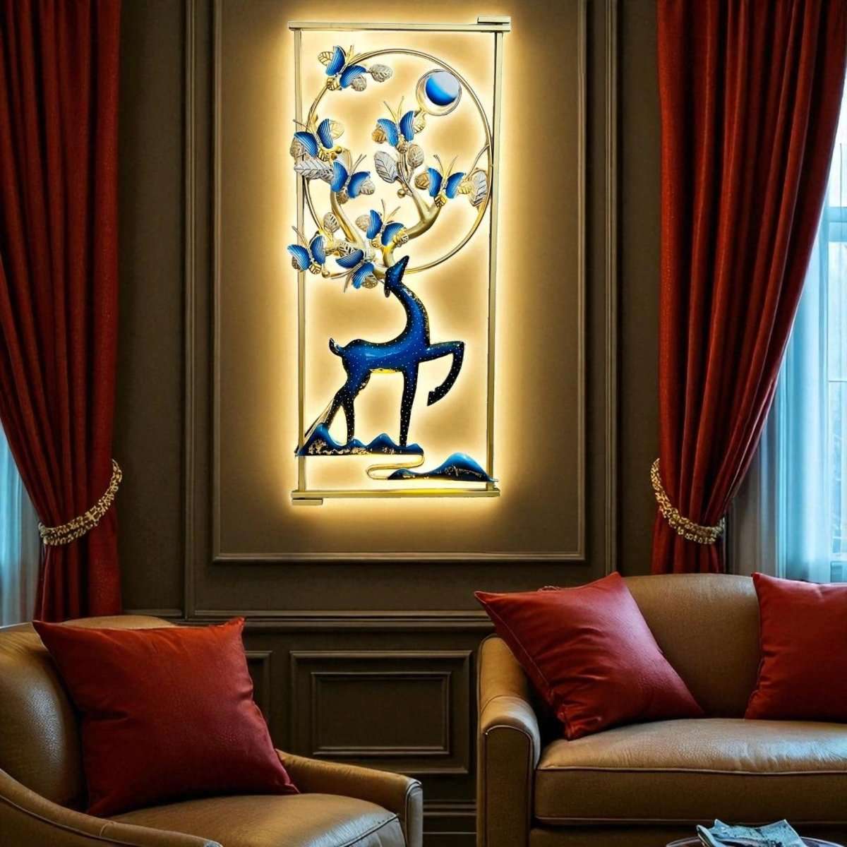 Deer: Monarch's Moonlight Embrace With LED (24 x 48 Inches)
