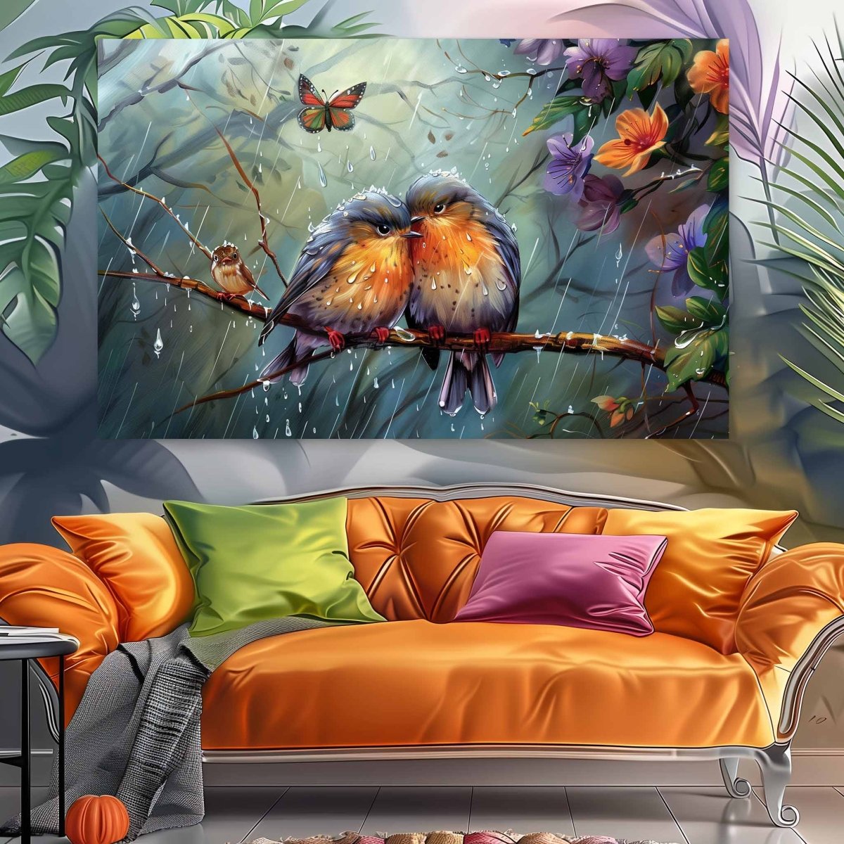 Dripping Diamonds of Songbird feathers Canvas Wall Painting (36 x 24 Inches)