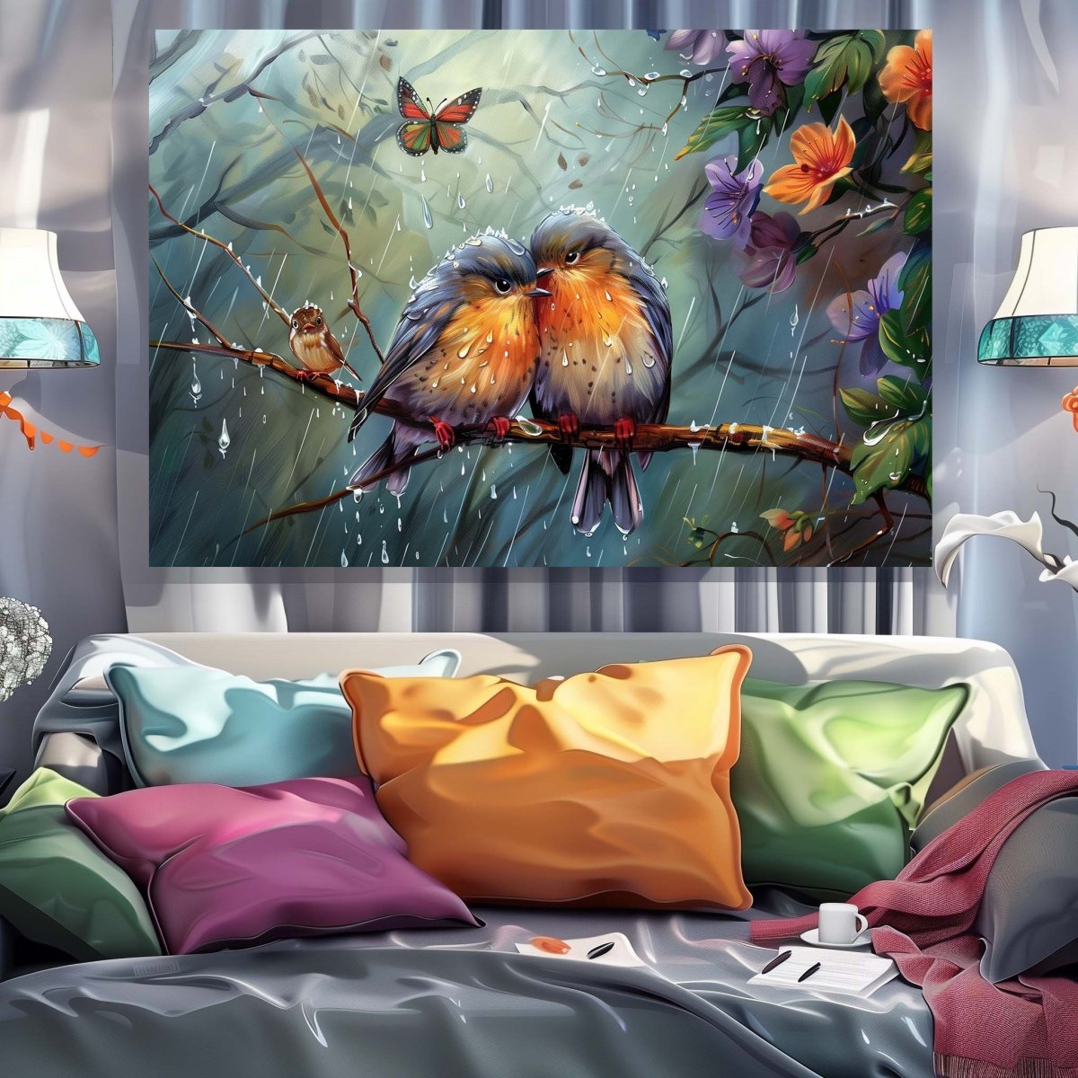 Dripping Diamonds of Songbird feathers Canvas Wall Painting (36 x 24 Inches)