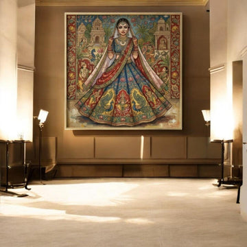 Dulhan Darpan: The Shringar Mural of a Royal Peacock - Adorned Bride (36 x 36 Inches)