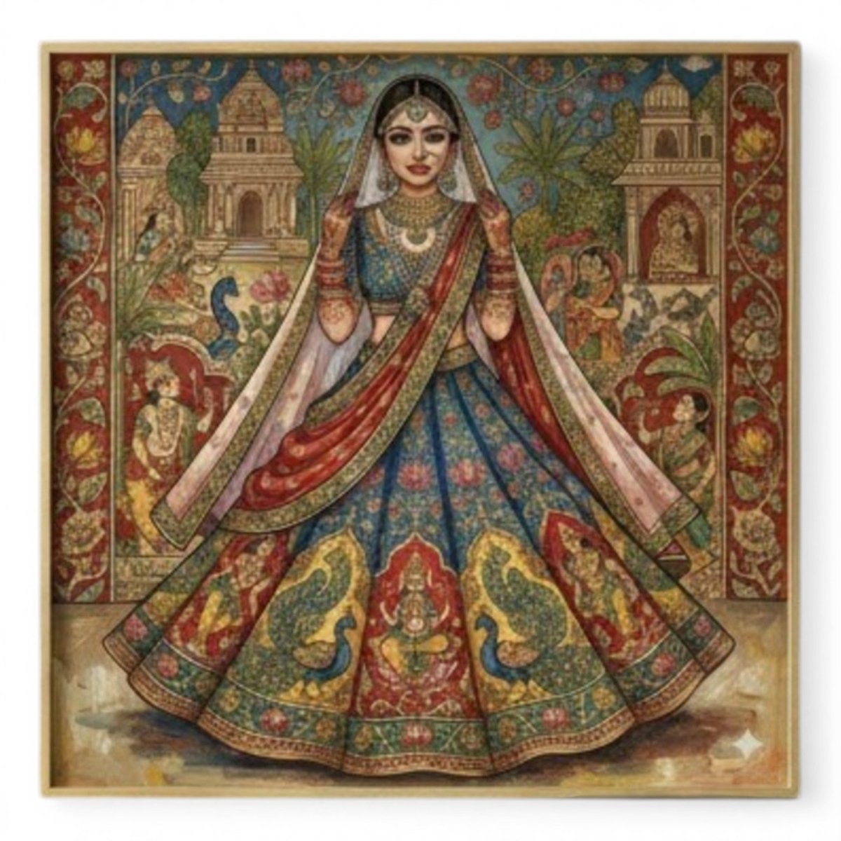 Dulhan Darpan: The Shringar Mural of a Royal Peacock - Adorned Bride (36 x 36 Inches)