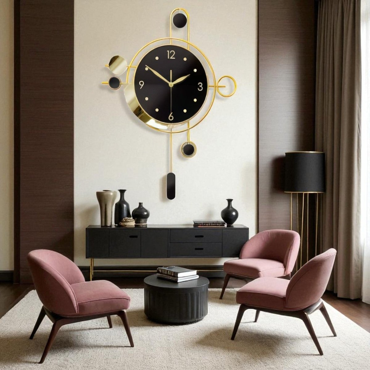 Elegant Black & Gold Hanging Clock (21.6 x 15.7 Inches)