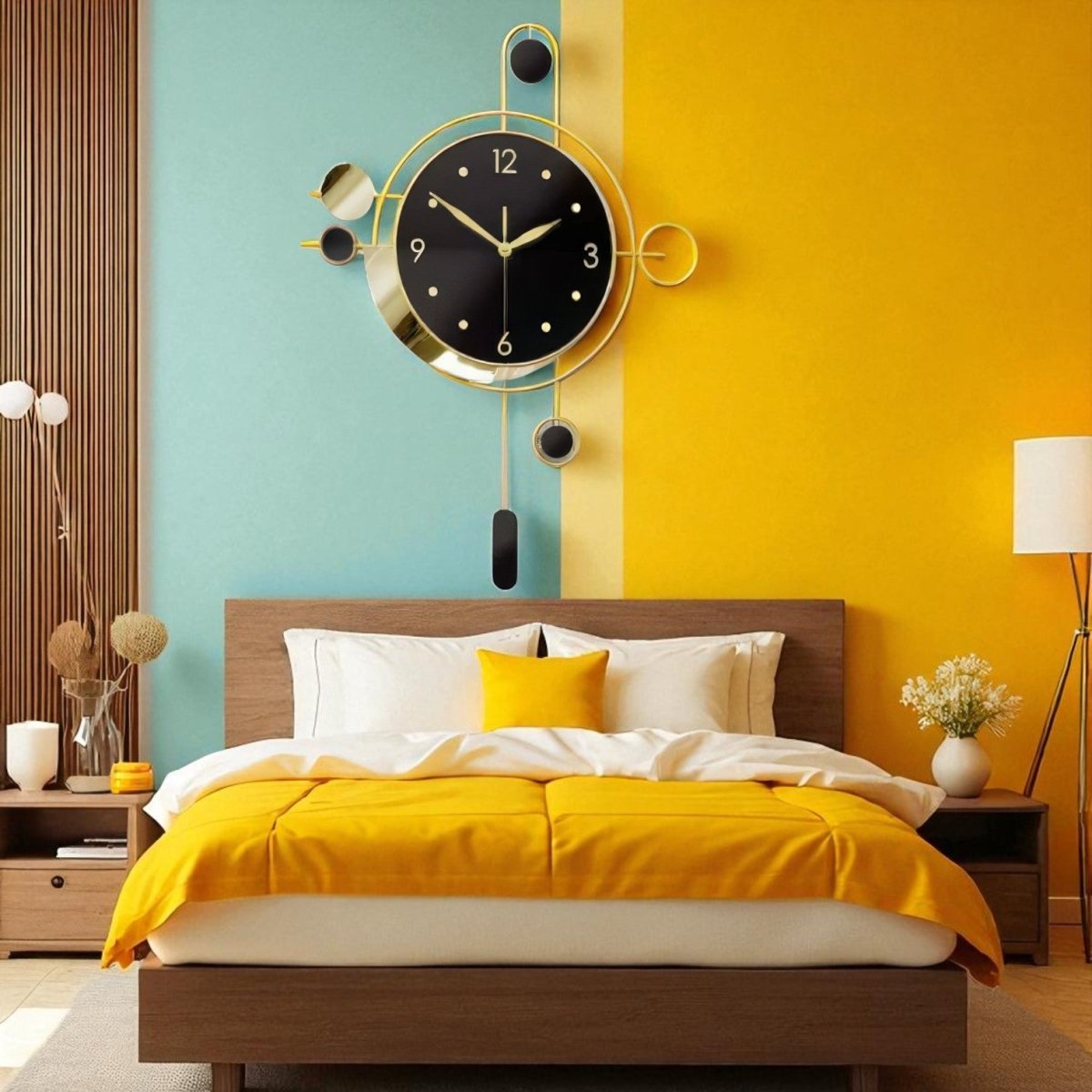 Elegant Black & Gold Hanging Clock (21.6 x 15.7 Inches)