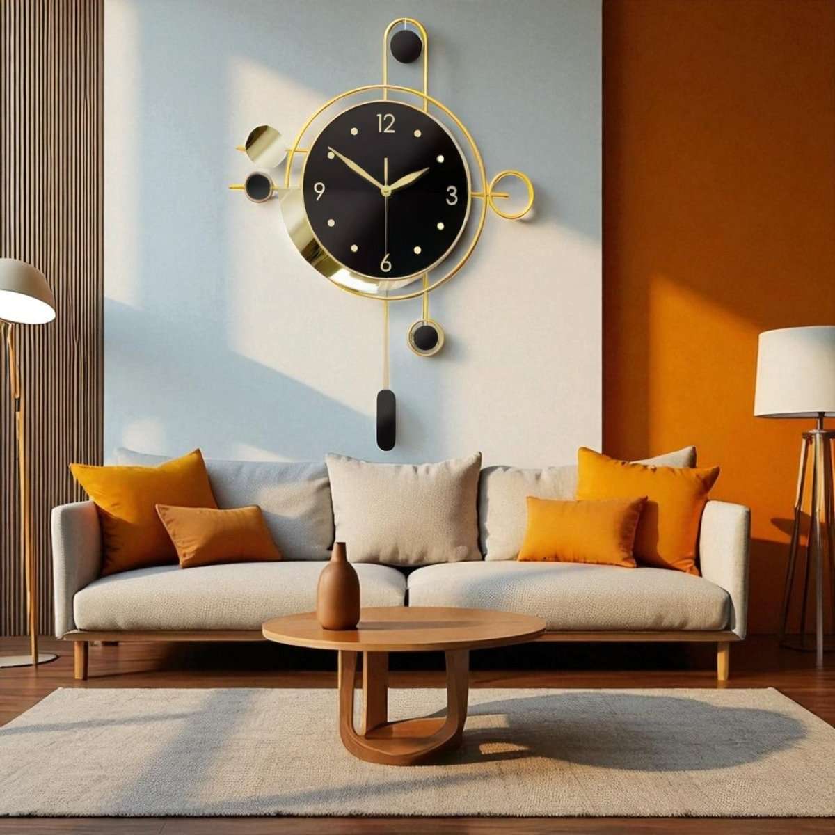 Elegant Black & Gold Hanging Clock (21.6 x 15.7 Inches)