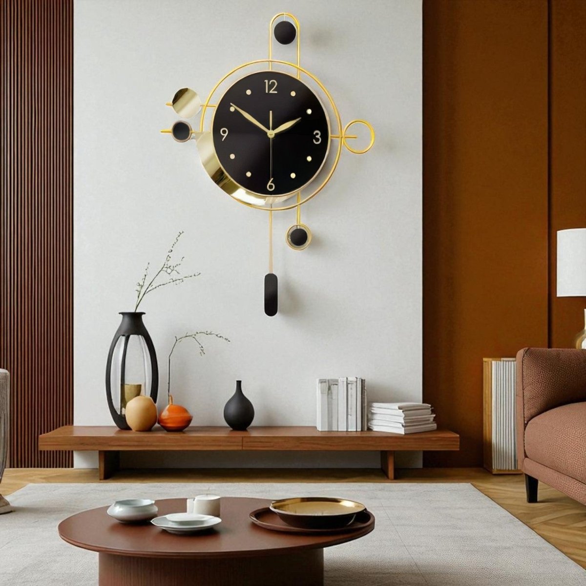 Elegant Black & Gold Hanging Clock (21.6 x 15.7 Inches)
