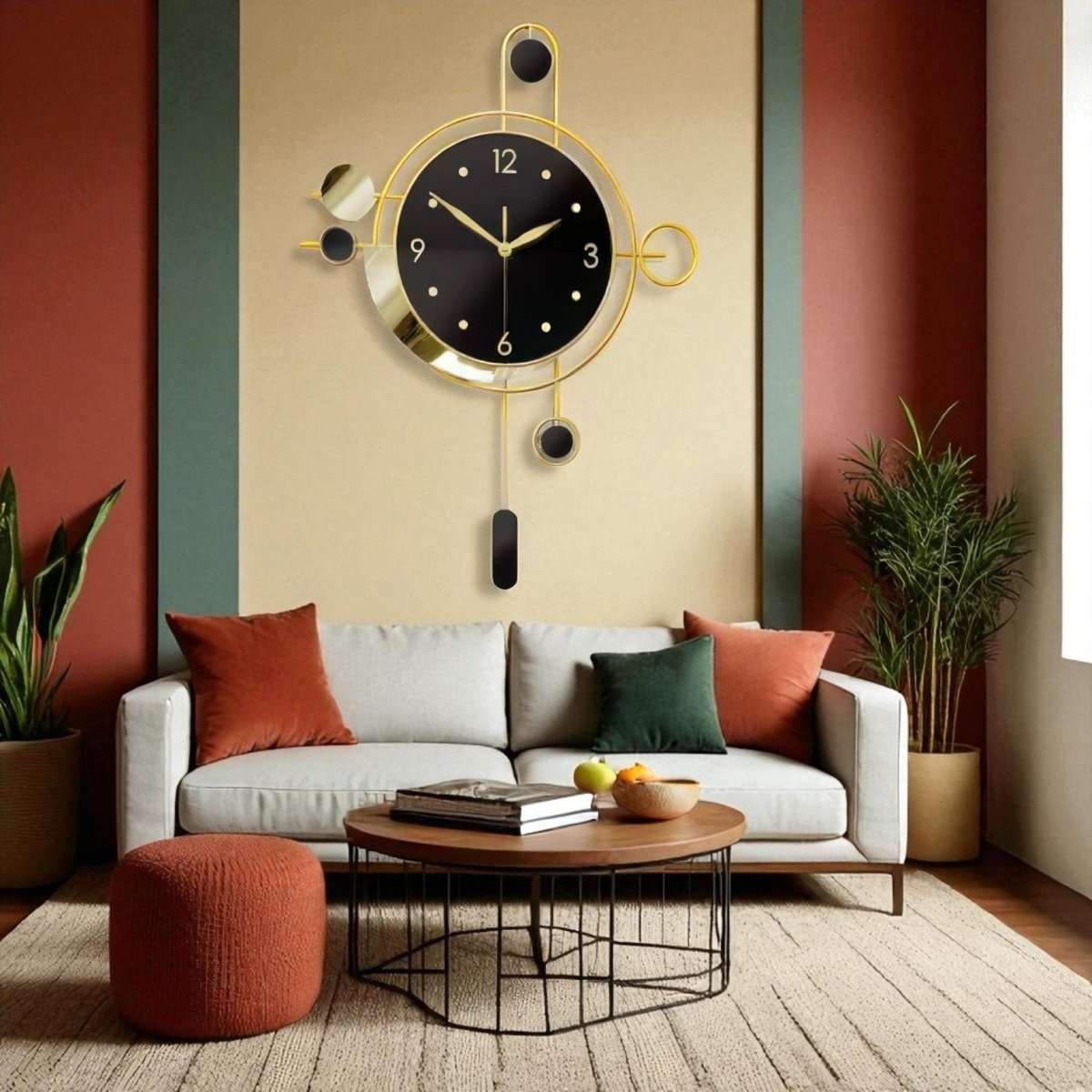 Elegant Black & Gold Hanging Clock (21.6 x 15.7 Inches)