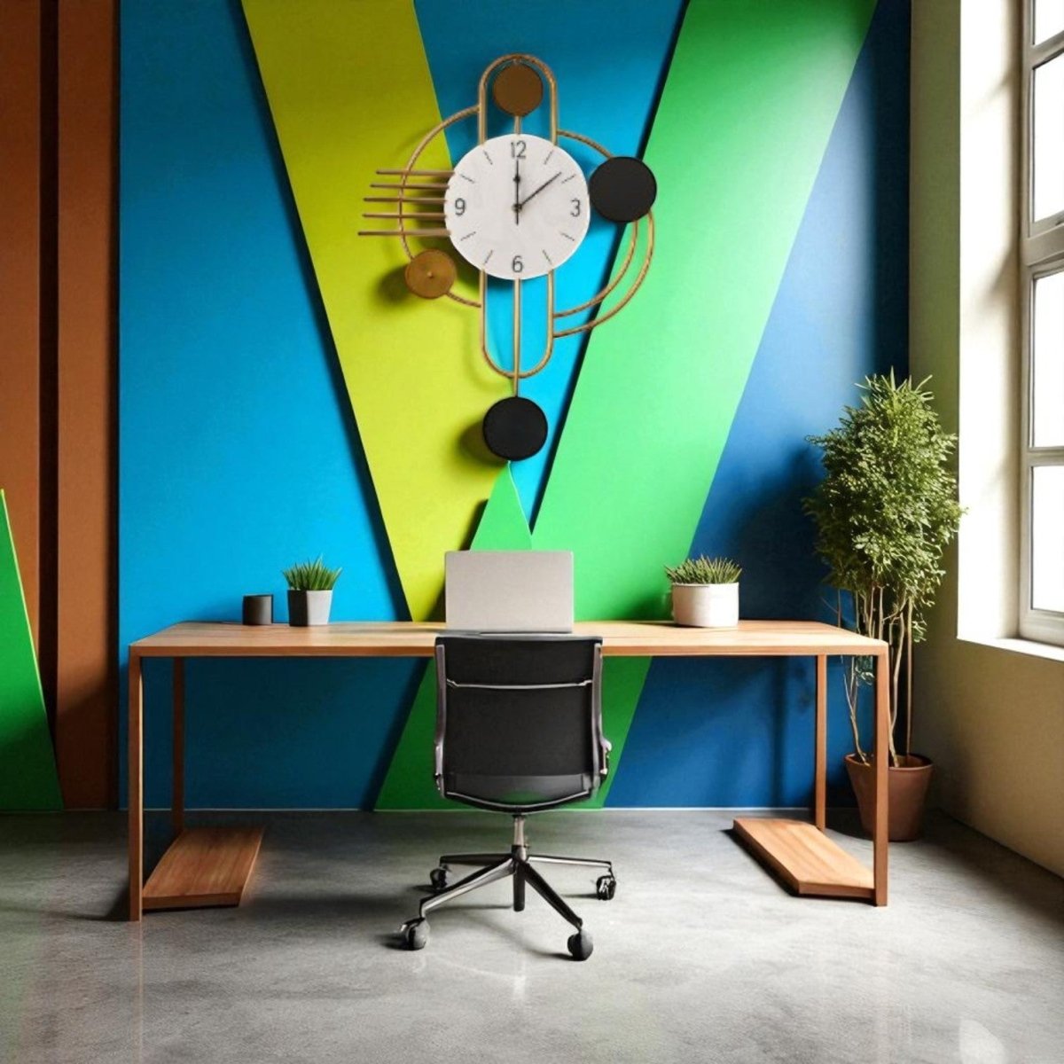 Elegant Gold & Black Geometric Wall Clock (21.7 x 19.6 Inches)