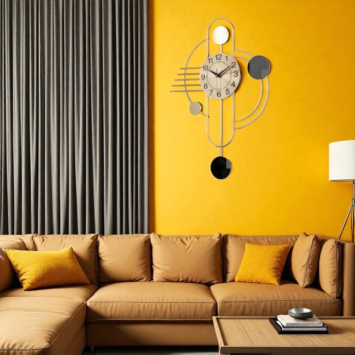 Elegant Gold & Black Geometric Wall Clock (21.7 x 19.6 Inches)