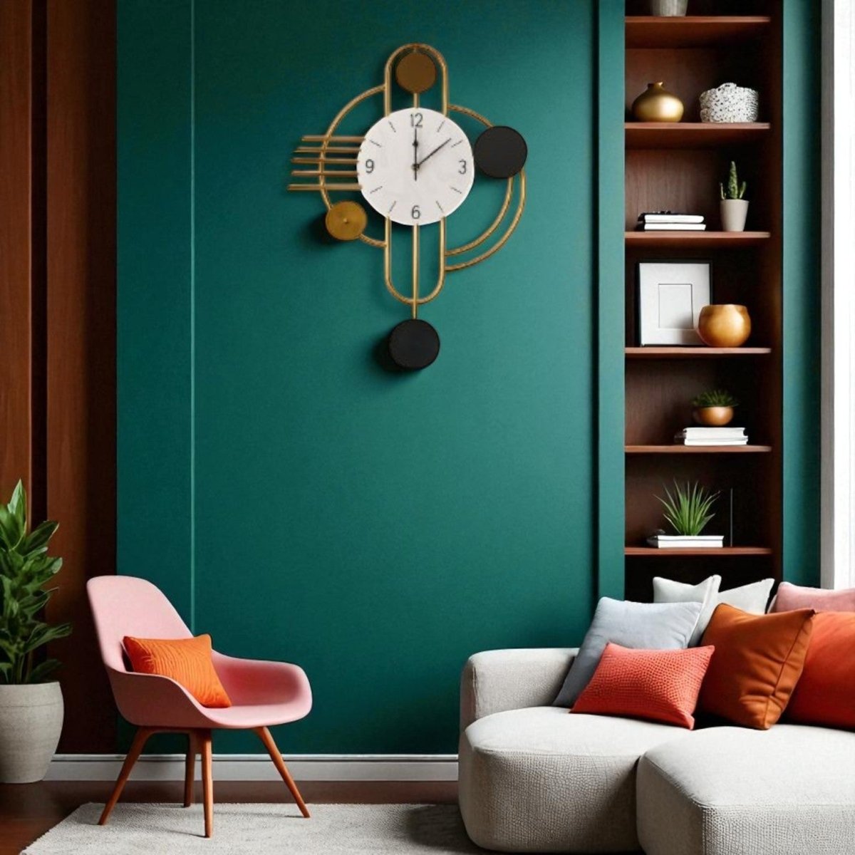 Elegant Gold & Black Geometric Wall Clock (21.7 x 19.6 Inches)