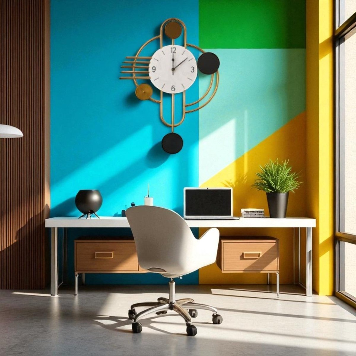 Elegant Gold & Black Geometric Wall Clock (21.7 x 19.6 Inches)