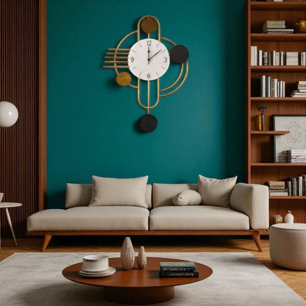 Elegant Gold & Black Geometric Wall Clock (21.7 x 19.6 Inches)