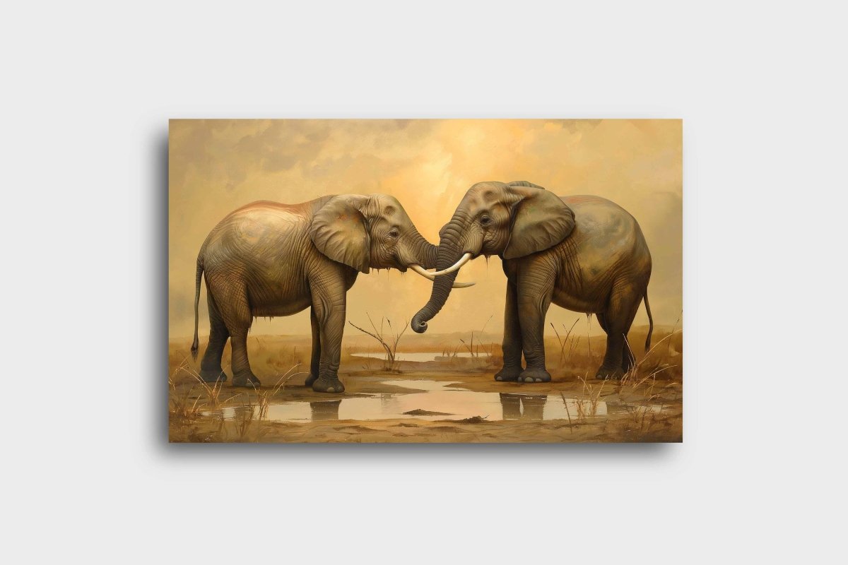 Elephants: The True companions Canvas Wall Painting (36 x 24 Inches)