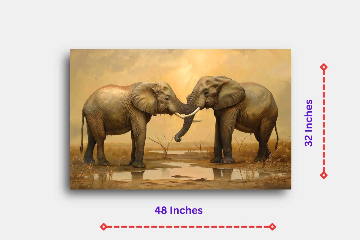 Elephants: The True companions Canvas Wall Painting (36 x 24 Inches)