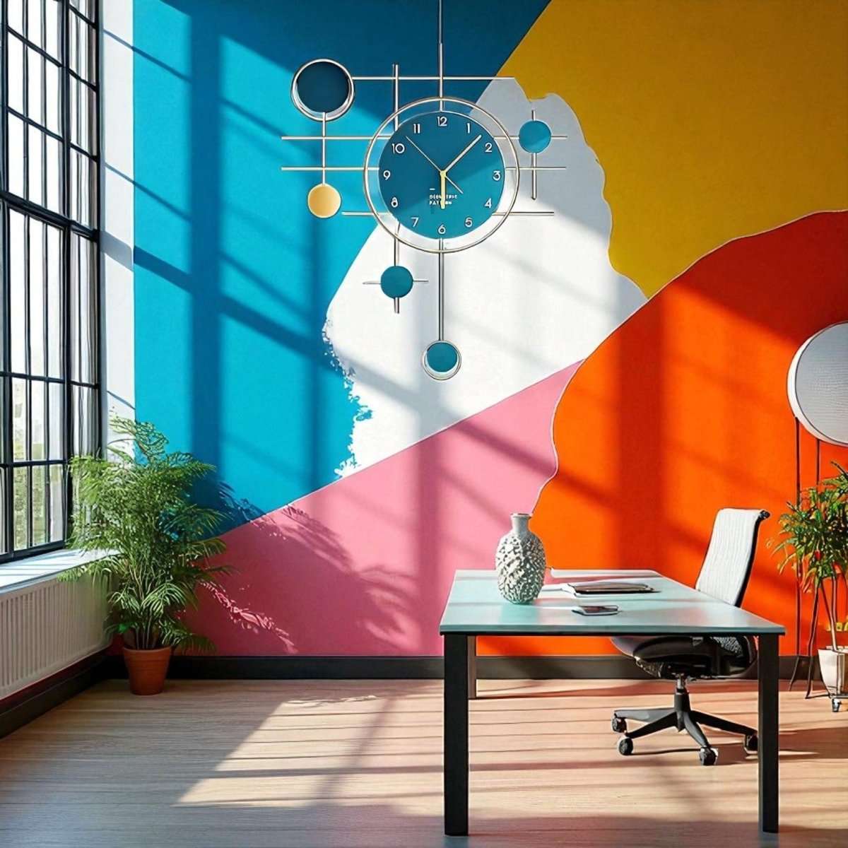 Equinox:Modern Teal & Gold Clock (21 x 18 Inches)