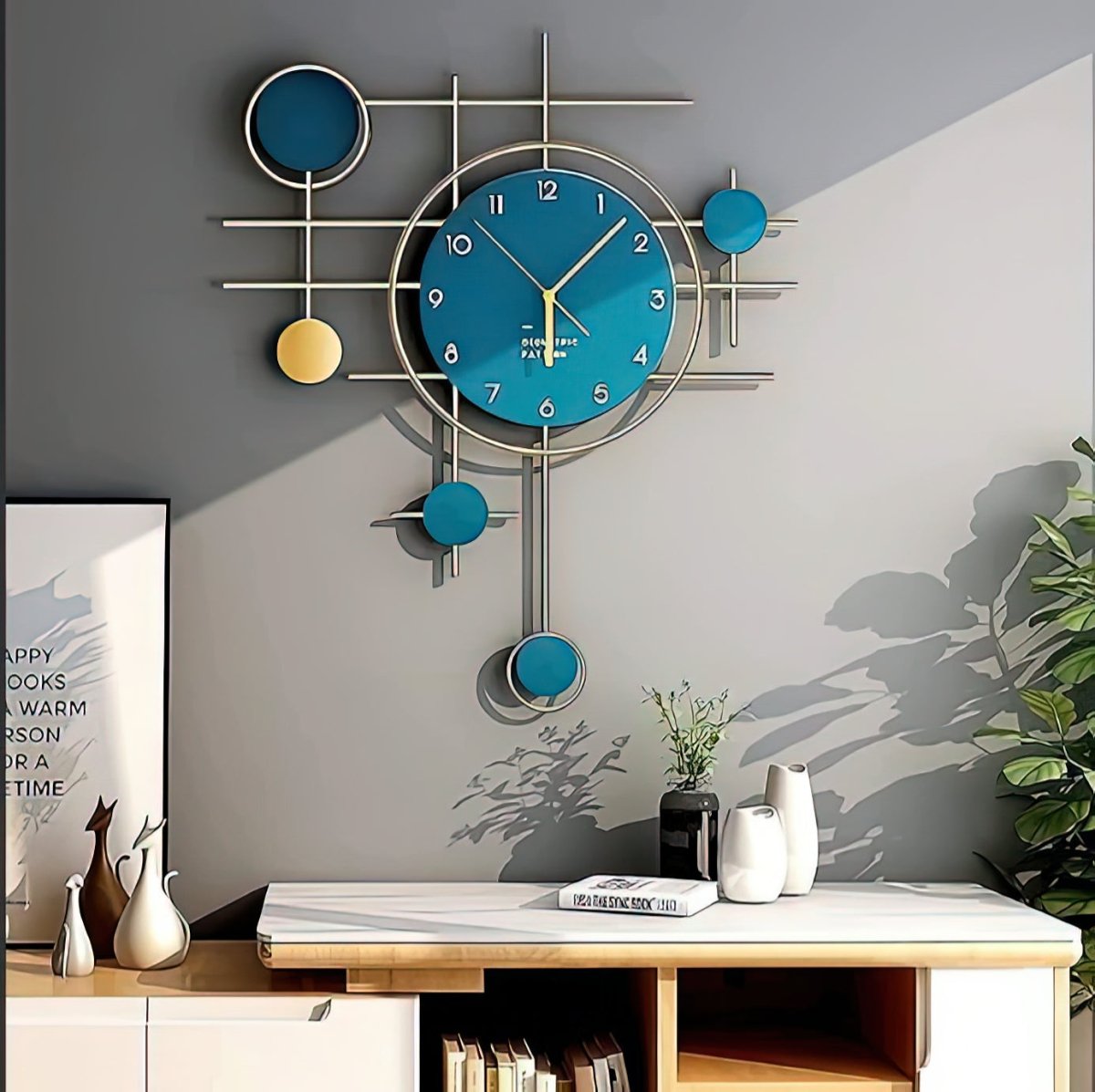 Equinox:Modern Teal & Gold Clock (21 x 18 Inches)
