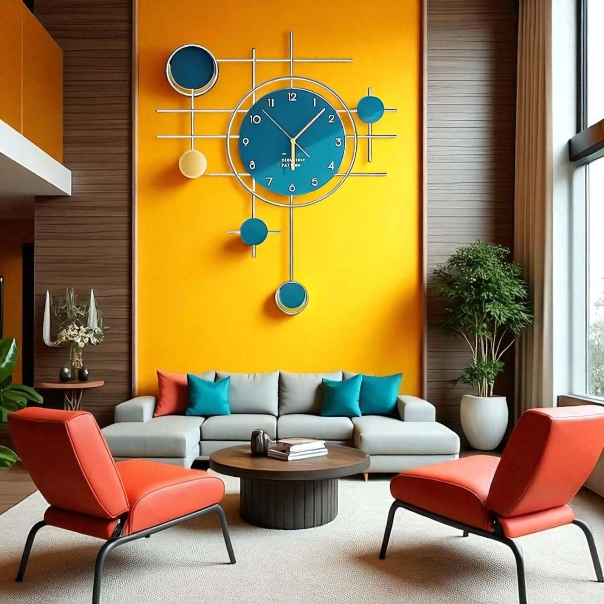 Equinox:Modern Teal & Gold Clock (21 x 18 Inches)