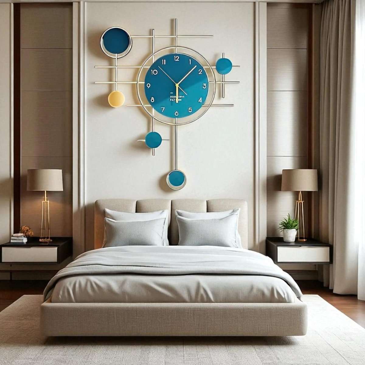 Equinox:Modern Teal & Gold Clock (21 x 18 Inches)