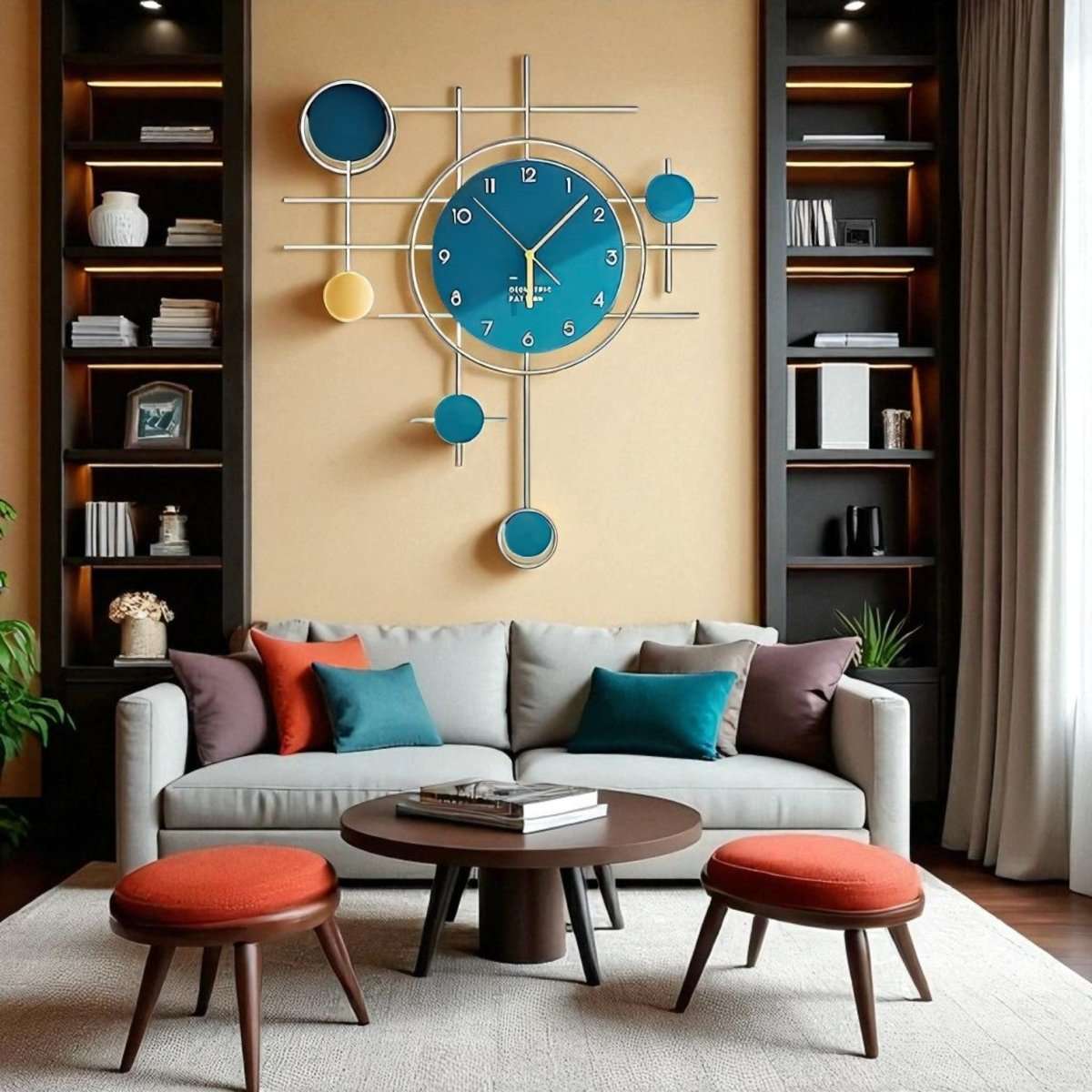Equinox:Modern Teal & Gold Clock (21 x 18 Inches)