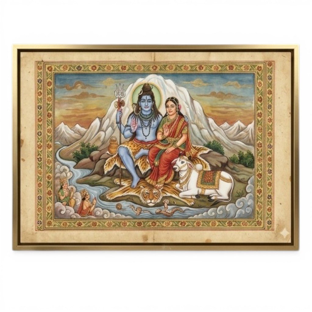 Eternal Guardians: Shiva - Shakti and the Sacred Nandi Canvas