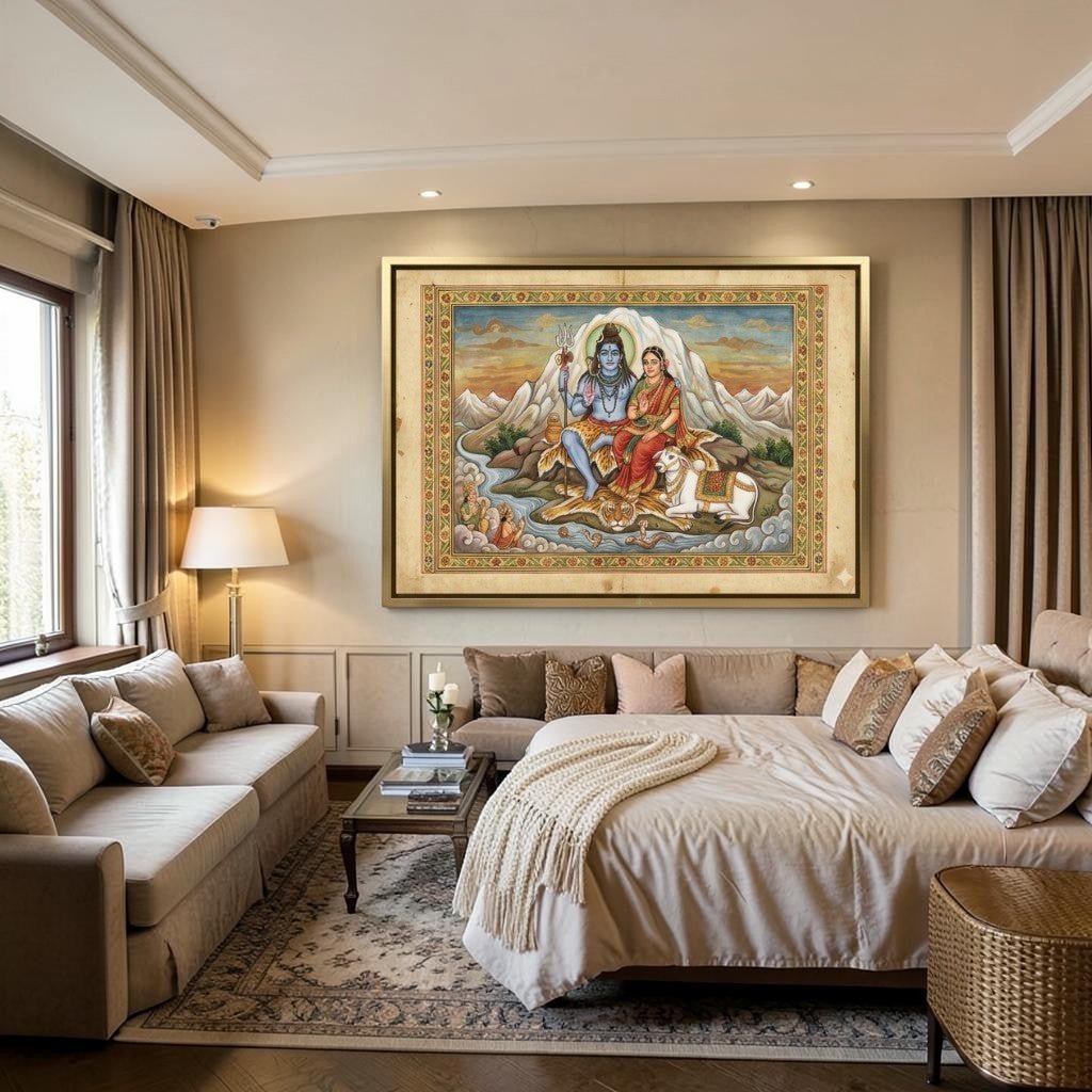 Eternal Guardians: Shiva - Shakti and the Sacred Nandi Canvas