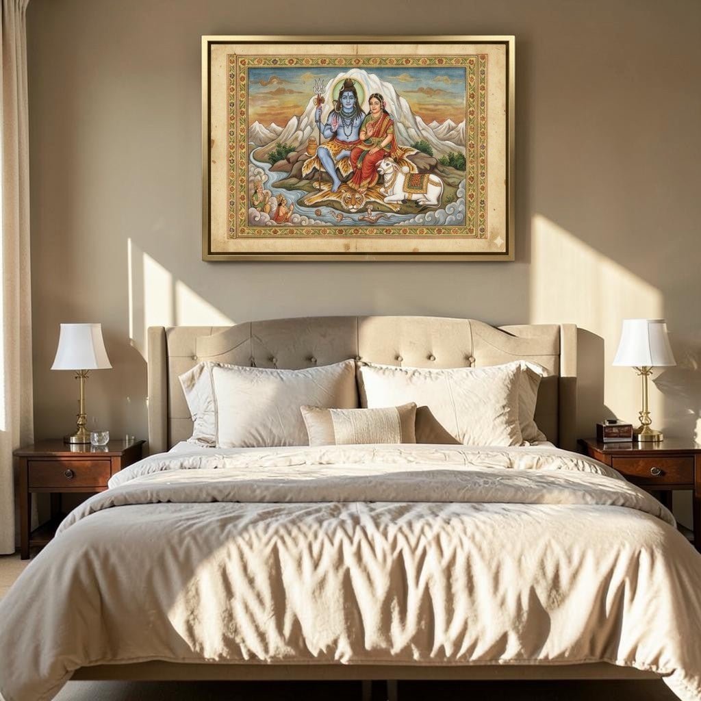 Eternal Guardians: Shiva - Shakti and the Sacred Nandi Canvas