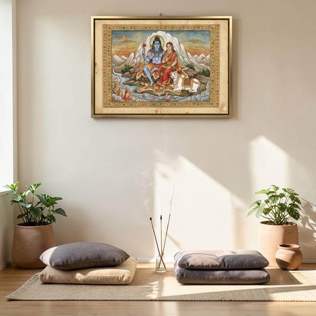 Eternal Guardians: Shiva - Shakti and the Sacred Nandi Canvas